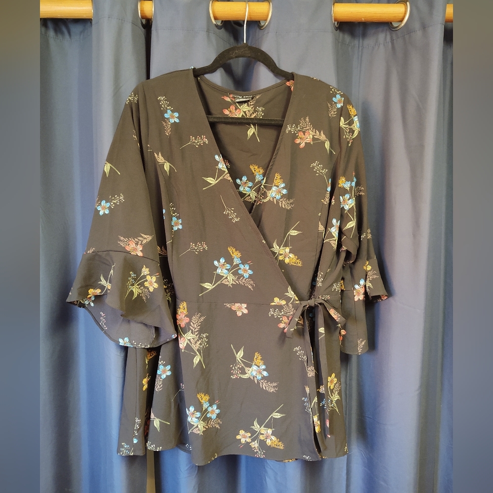 City Chic Wrap Blouse, M/18, BLK/Floral